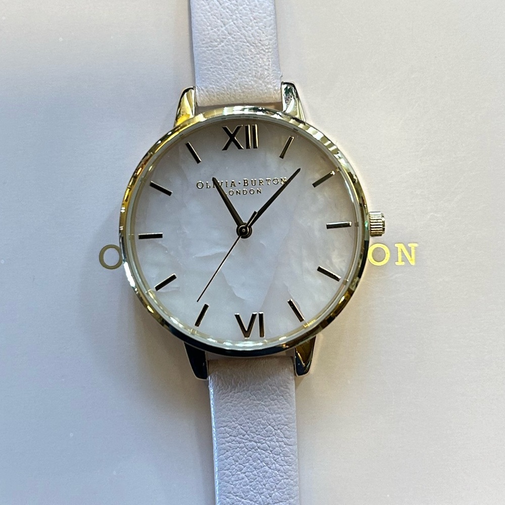 OLIVIA BURTON WATCH WITH 34mm SAMI PRECIOUS STONE FACE & PINK LEATHER BAND